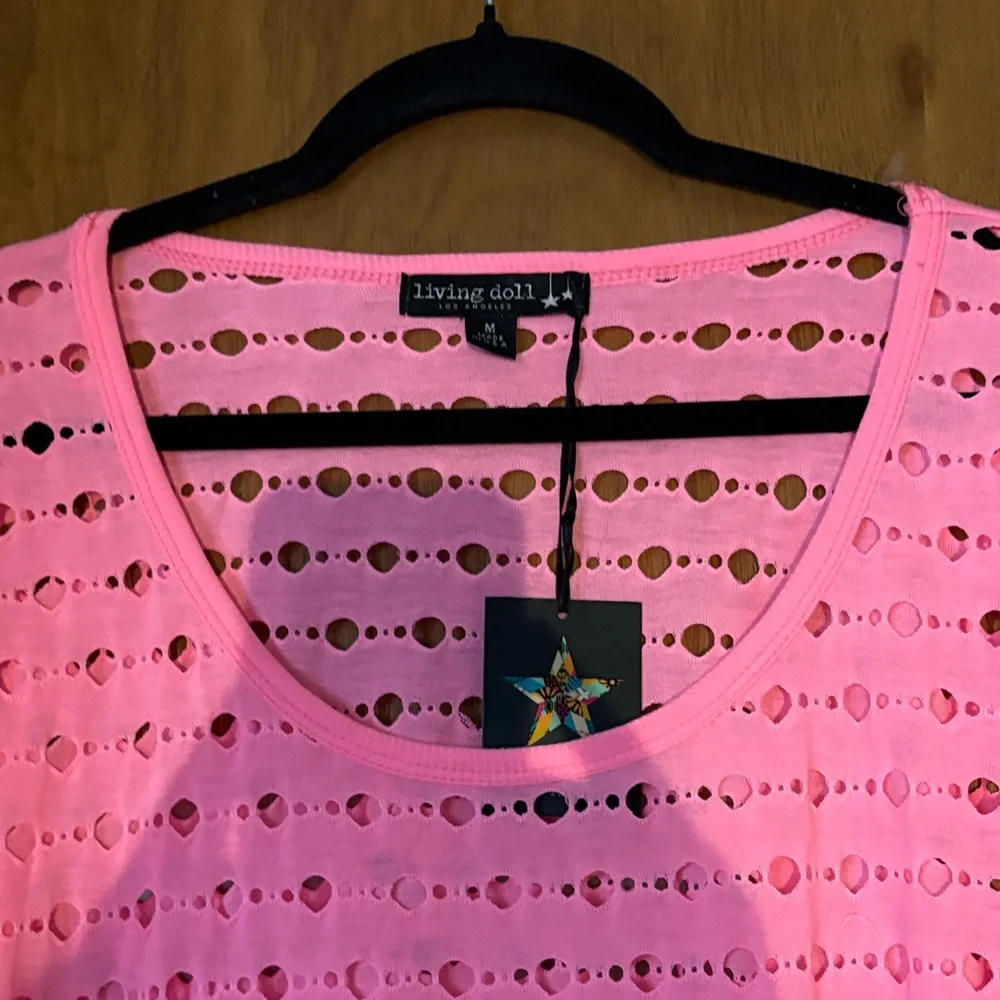 NWT Retro Living Doll Neon Pink Cutout Top - Picture 3 of 7